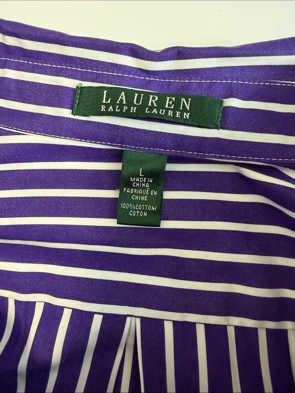 Lauren Ralph Lauren Purple/White Stripe Classic Cotton LS ButtonDown Shirt Sz L - Picture 7 of 7